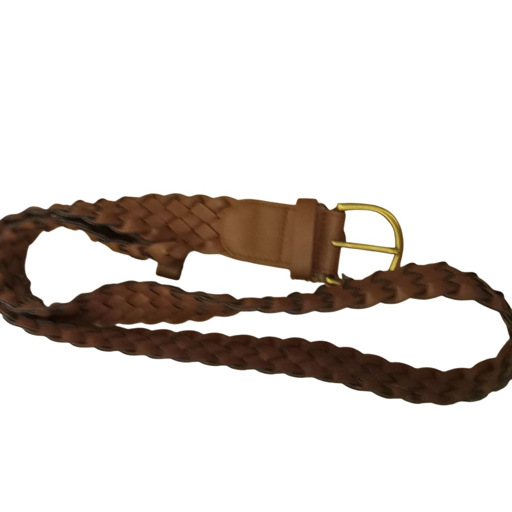 LP Blue Linea Pelle Womens Braided Belt Brown Faux Leather Gold Buckle Boho Wide